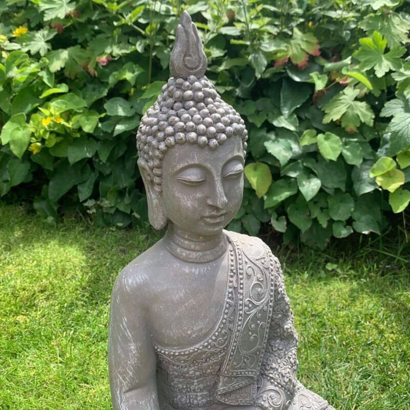 Bouddha assis Figure de jardin Feng Shui Déco Balcon Statue en pierre Salon 45cm Béton Gris - gris