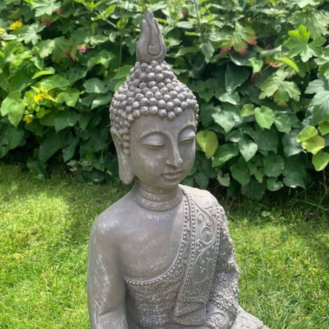 Bouddha assis Figure de jardin Feng Shui Déco Balcon Statue en pierre Salon 45cm Béton Gris