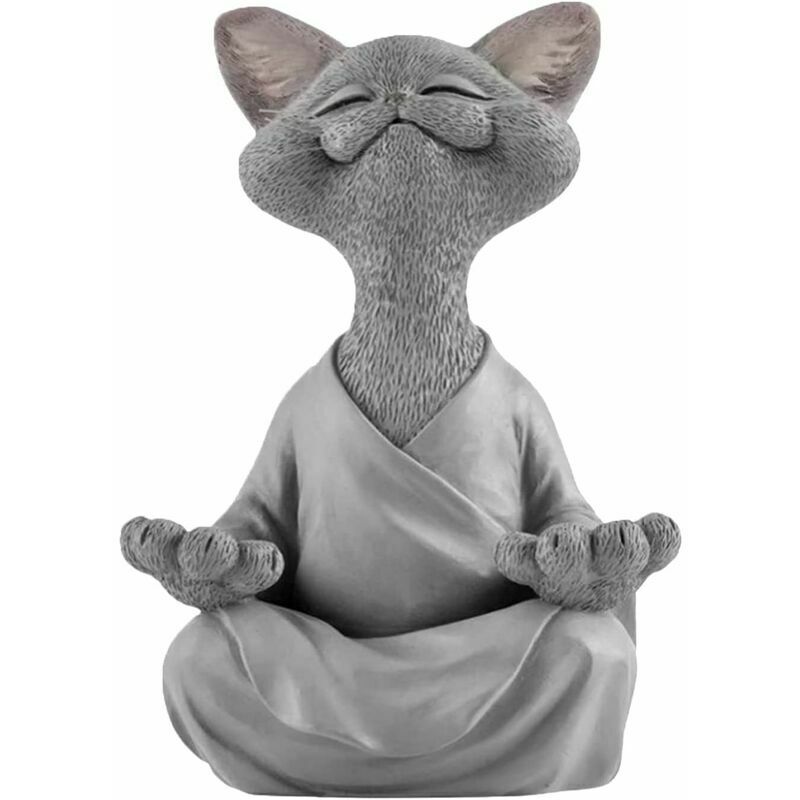 Bouddha Chat Statue-Happy Chat Bouddha, Chat Bouddha Statue Méditation Chat Statue Jardin Sculpture Décoration Extérieure, Yoga Bouddha Zen Chat,