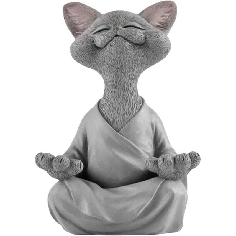 Bouddha Chat Statue-Happy Chat Bouddha, Chat Bouddha Statue Méditation Chat Statue Jardin Sculpture Décoration Extérieure, Yoga Bouddha Zen Chat,