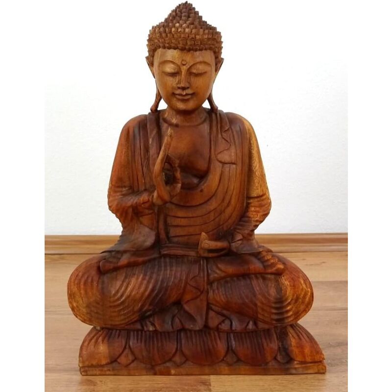 Bouddha en Bois de Bali, Statue bouddhique, Sculpture en Bois Massif, Durable et Fait Main (50 cm)