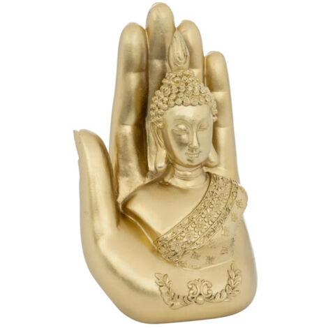 Bouddha Main Déco en Résine "Andy" 18cm Doré