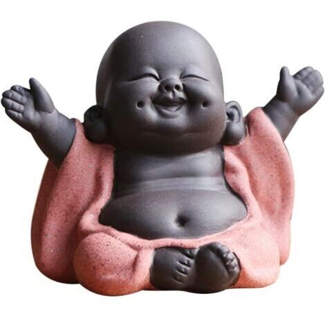 Bouddha Maitreya Riant, Statue de Bouddha en Céramique, Sculpture de thé D'ornement, Mini Ornements de Bouddha Chanceux Assis, Ornements de Jardin de Décoration Intérieure (A)