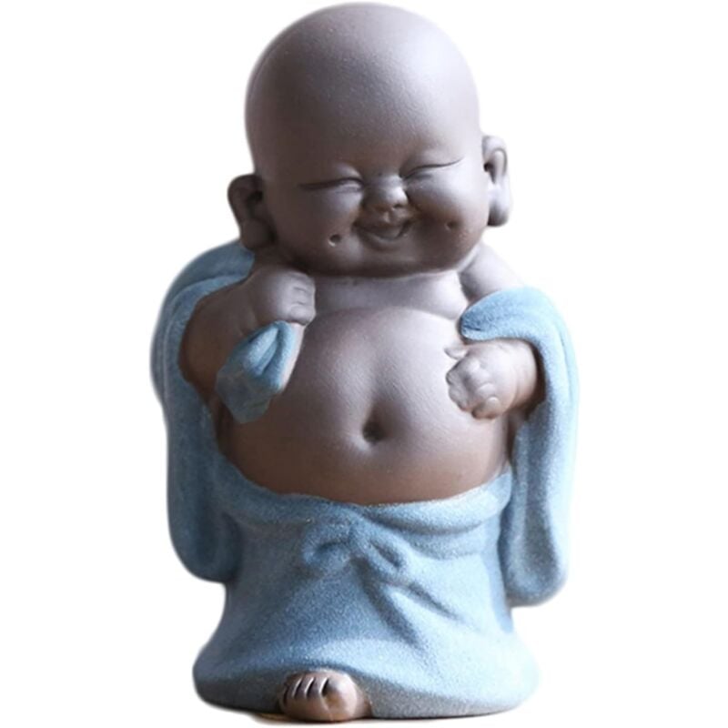 Bouddha Maitreya Riant (bleu), Statue de Bouddha en Céramique, Sculpture de thé D'ornement, Mini Ornements de Bouddha Chanceux Assis, Ornements de
