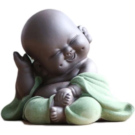 Bouddha Maitreya Riant (Vert), Statue de Bouddha en Céramique, Sculpture de thé D'ornement, Mini Ornements de Bouddha Chanceux Assis, Ornements de Jardin de Décoration Intérieure