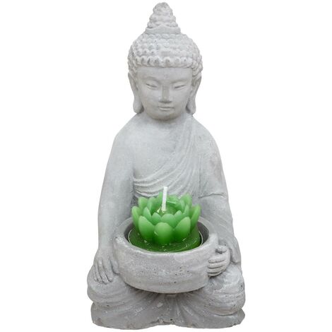Bouddha Photophore en ciment et verre H 15 cm - Atmosphera