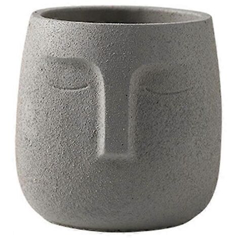 Bouddha visage humain style nordique en céramique, vase pot à fleurs zen pour plantes succulentes, décoration de maison balcon jardin, gris clair 12 cm.