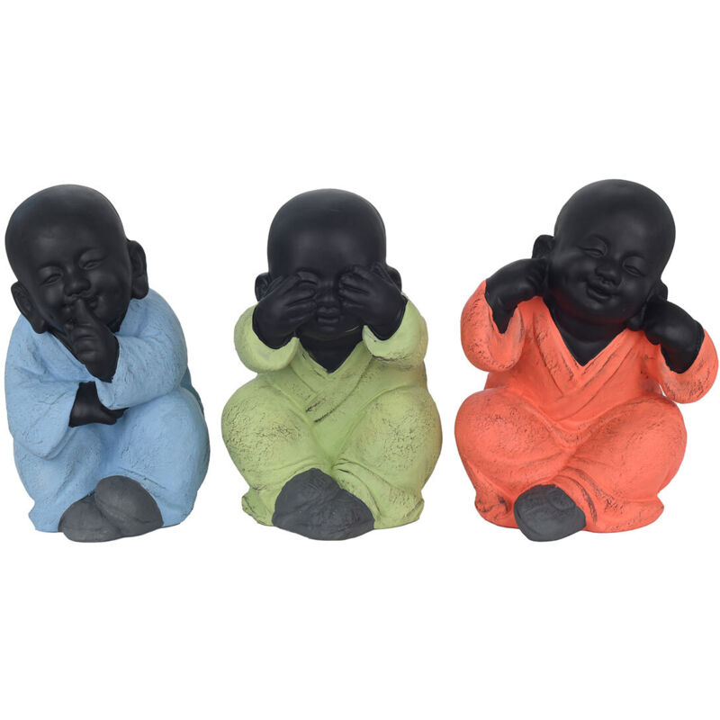 Origen - Bouddhas colorés rieurs en magnésie (Lot de 3)