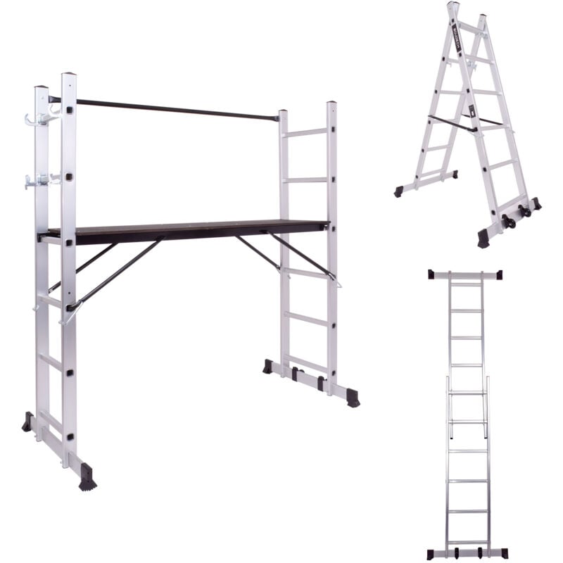 Boudech - RIG-100 - Échafaudage multifonctionnel 3-en-1 H165,5 cm Échelle en aluminium avec roues