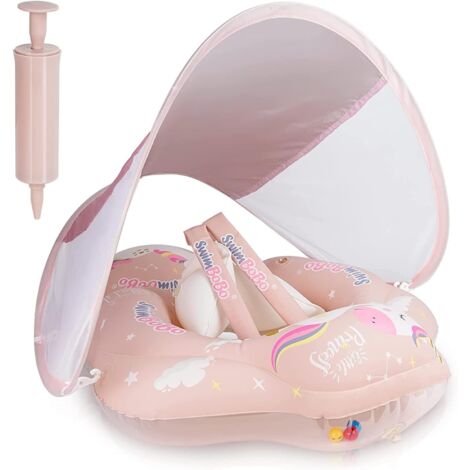 Bouée Baby Buoy, bouée de natation pour bébé avec pare-soleil amovible, bouée gonflable pour enfants, rose