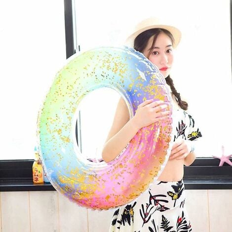 Bouée de natation gonflable arc-en-ciel à paillettes durable pour adultes et enfants