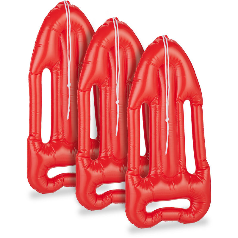 Planche de sauvetage gonflable, lot de 3, avec corde, pour le carnaval, accessoire de piscine, bouée, rouge - Relaxdays