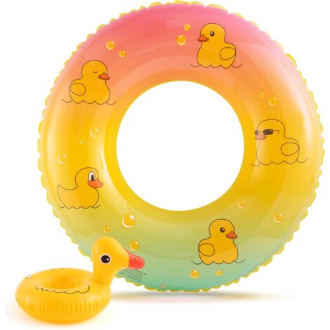 Bouée gonflable canard avec porte-gobelet - Bouée amusante pour enfants et adultes, matelas gonflable pour l'été à la piscine et à la plage, jaune