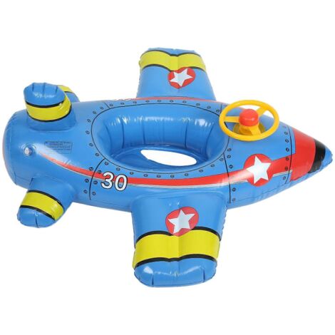 Bouée gonflable en forme d'avion (2024) avec volant pour enfants (bleu)
