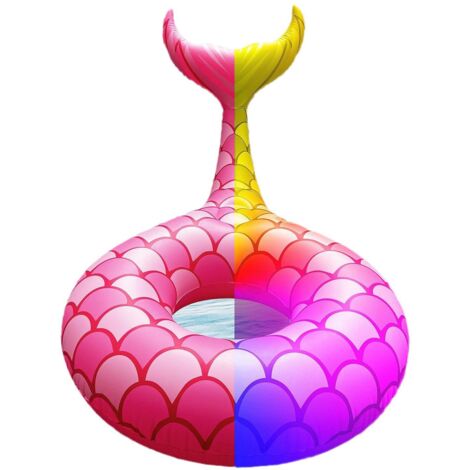 Bouée gonflable en forme de queue de sirène illuminée par LED (taille adulte), 220 x 118 cm