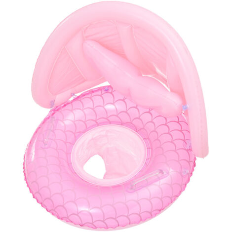 Bouée gonflable Mermaid Swim Circle Summer Essentials pour enfants (3-8 ans) avec pompe de gonflage et pare-soleil amovible.