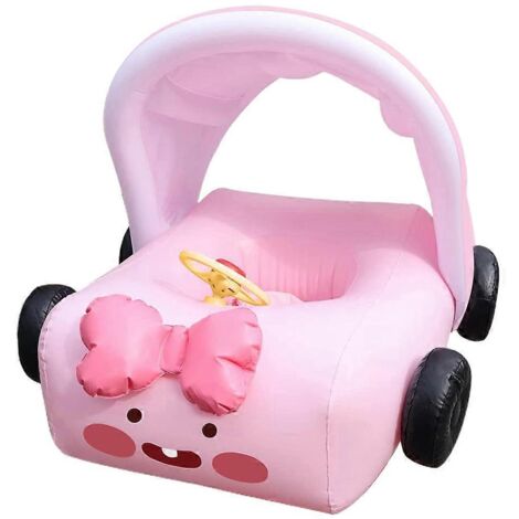 Bouée gonflable pour bébé 2024Baby avec auvent, en forme de voiture, avec siège de sécurité et volant, idéale pour les jeux d'été à la plage et en extérieur (rose).