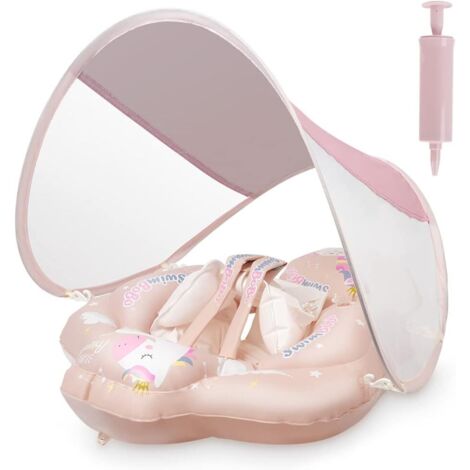 Bouée gonflable pour bébé - Bouée avec pare-soleil amovible - Bouée - Apprentissage de la natation - Pour les enfants de 6 à 30 mois - Bouée pour bébé - Taille L - Rose