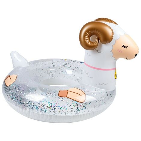 Bouée Gonflable Ronde XXL pour Piscine & Plage Ultra Confort, Flotteur Deluxe - Mouton A Paillettes ø115cm