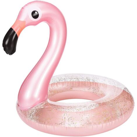 Bouée gonflable rose à paillettes flamant rose géant, bouée de natation gonflable pour adultes, jouet d'été mignon pour la piscine, la plage et les fêtes (90 cm).