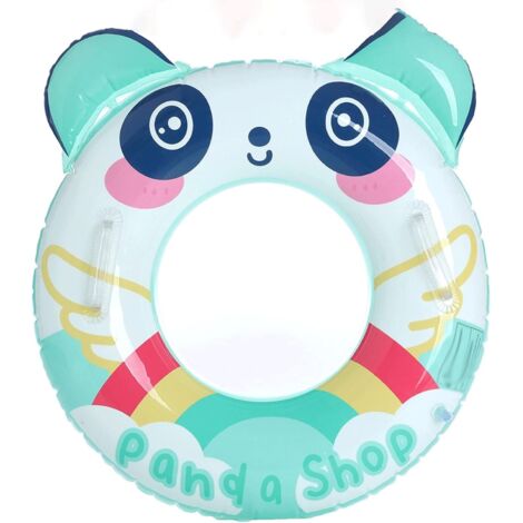 Bouée gonflable transparente à paillettes avec un panda mignon et une poignée, jouet aquatique épais pour piscine.