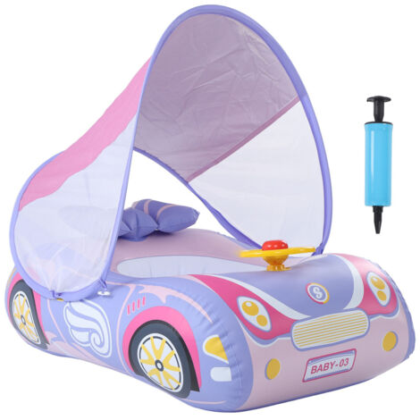 Bouée Inflatable Voiture Bébé avec Klaxon et Pare-Soleil pour Enfants 1 à 4 Ans Rose