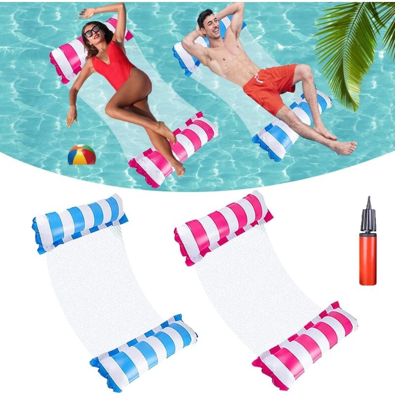 Bouée Piscine, 2 PCS Flotteur Piscine 4 en 1,Flottantes Hamac Gonflable,Hamac d’Eau Plage Portable,pour Plage, Partie, Vacances