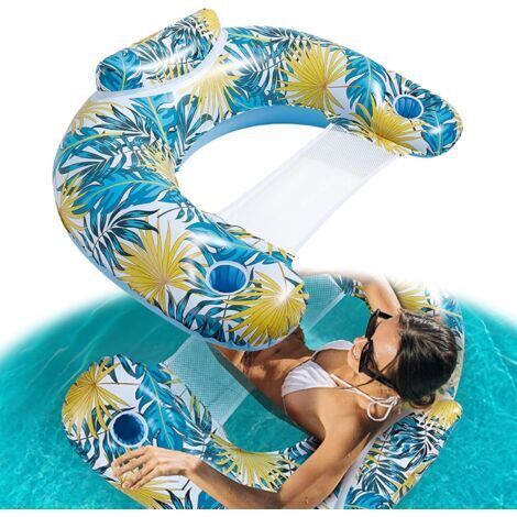 Bouee Piscine Adulte, 4 in 1 Matelas Gonflable Piscine, Portable Hamac d'eau Gonflable, Fauteuil Gonflable de Piscine, Manuelle Jouets de Piscine pour Plage Partie Vacances