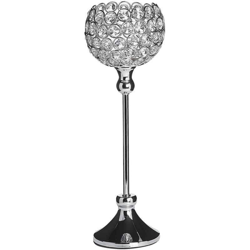Beliani - Bougeoir à Pied en Métal et en Verre Argenté pour Bougies Piliers Parfait pour Décorer Table de Salon ou Cheminée au Style Moderne