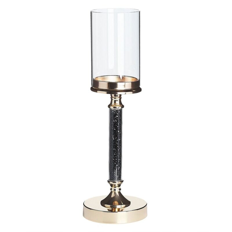 Beliani - Bougeoir à Pied Doré et Noir en Verre et en Métal Idéal pour Bougies Piliers et Décoration de Table de Salle à Manger Salon au Style Glamour