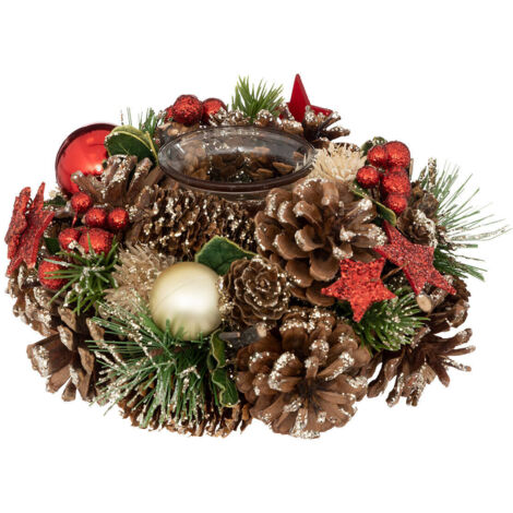 Bougeoir Centre de table en bois décoré Noël & Photophore en verre - Feeric Christmas