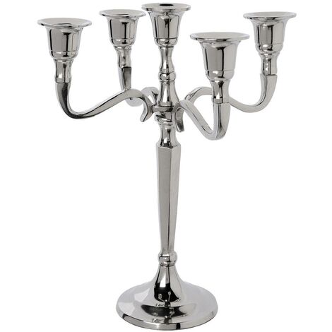 Bougeoir Chandelier 5 têtes en Métal Argent H 27 cm - Atmosphera