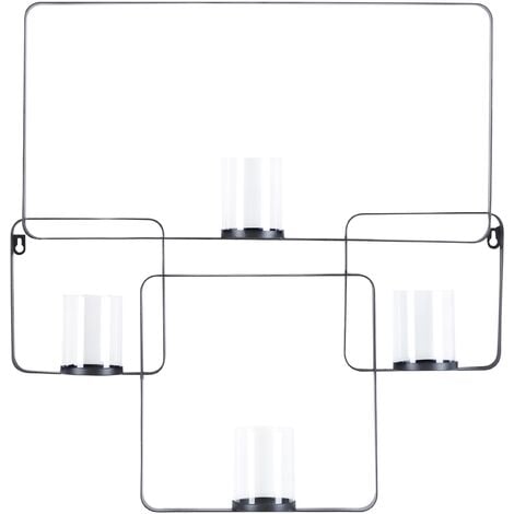 Bougeoir Chandelier Moderne en Forme de Carrés Métal Noir 65 cm Accessoire Décoratif Palawan