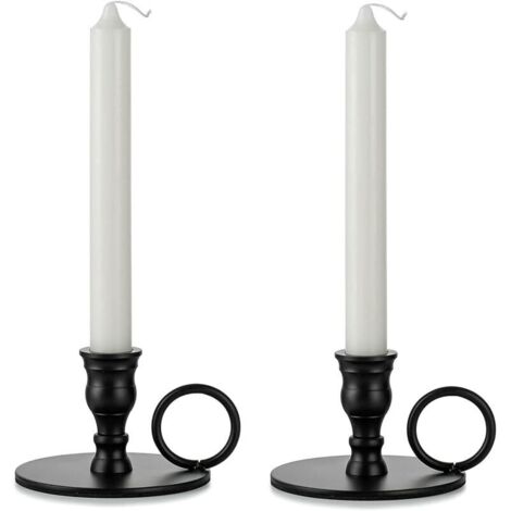 Bougeoir Chandelier Noir Métal - Lot de 2 bougeoirs Décoratifs pour Bougie Coniques pour Cheminée, Centre de Table Noel L’A