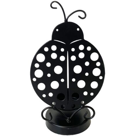Bougeoir Coccinelle Déco Ethnique Métal Noir 16 cm