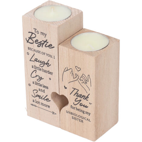 Bougeoir Cœur en Bois 2 pièces - Gravure Artisanale, Support Bougie Déco pour Maison Romantique Cadeau