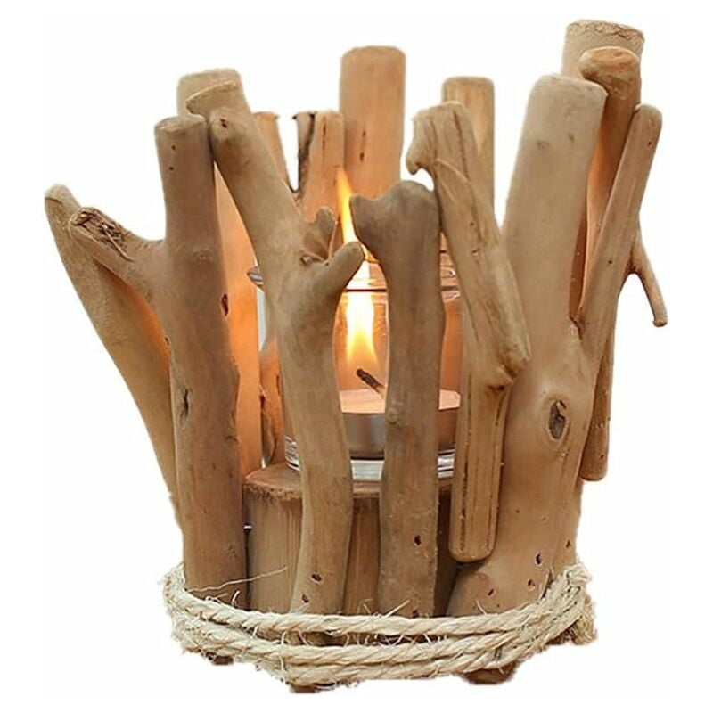 Bougeoir De Bois Bougeoir Décoratif en Bois Bougie de Table en Bois Naturel et Verre Support pour Bougie Chauffe-Plat Fei Yu
