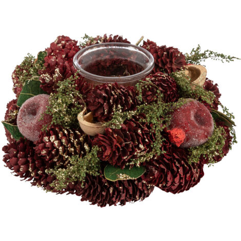 Bougeoir de Noël  Centre de table déco Pomme Rouge pailleté - Feeric Christmas