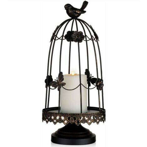 Bougeoir Décoratif en Cage à Oiseaux pour Décor Antique, Adapté pour Les Bougies de Jardinière Fleurs Affichage Guirlande pour la Décoration Vacances Pièce Maîtresse Mariage, Noir 36.5cm