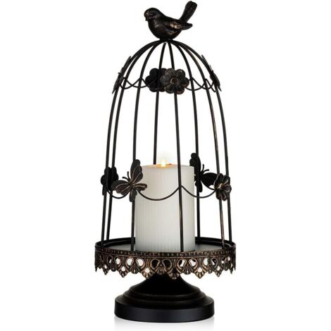 Bougeoir Décoratif en Cage à Oiseaux pour Décor Antique, Adapté pour Les Bougies de Jardinière Fleurs Affichage Guirlande pour la Décoration Vacances Pièce Maîtresse Mariage, Noir 38cm