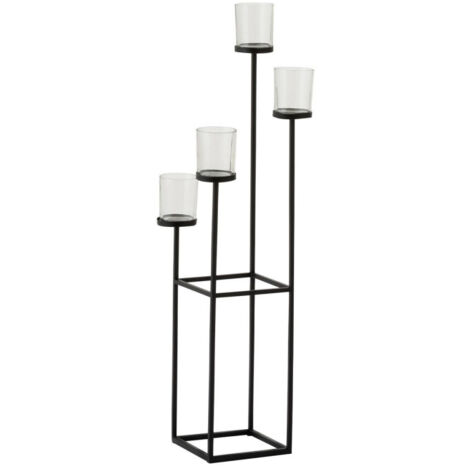 Bougeoir Design Métal & Verre "4 Têtes" 77cm Noir
