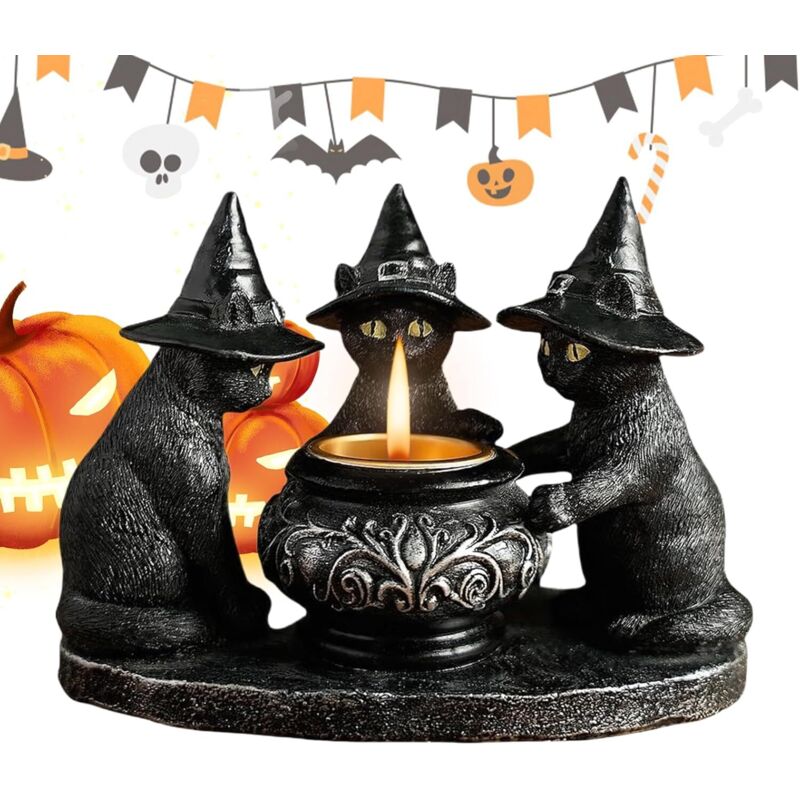Bougeoir d'Halloween, bougeoir chat sorcière, décoration gothique, ornement, centre de table, décoration intérieure, parfait pour la cuisine, la