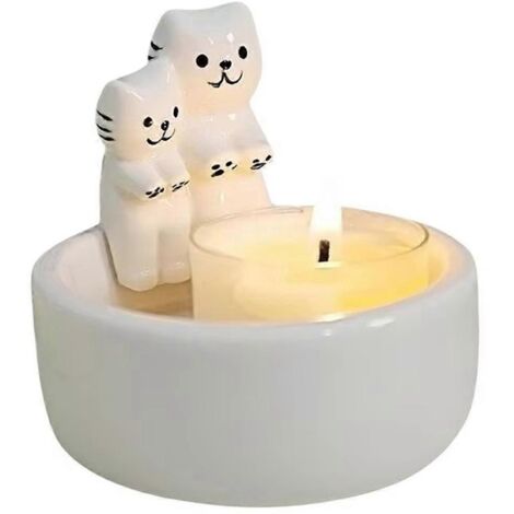 Bougeoir en céramique en forme de chat mignon, bougie d'aromathérapie avec chat grillé