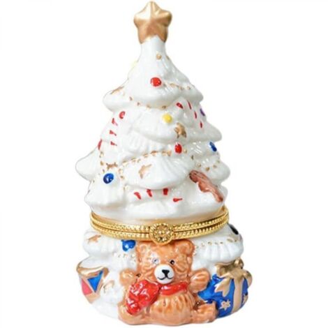 Bougeoir en céramique pour sapin de Noël, boîte à bijoux ours peinte à la main, organiseur à bijoux à charnière, décorations de Noël pour la maison et cadeaux,Blanc