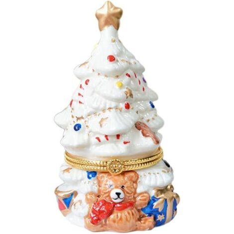 Bougeoir en céramique pour sapin de Noël, boîte à bijoux ours peinte à la main, organiseur à bijoux à charnière, décorations de Noël pour la maison et cadeaux,Blanc