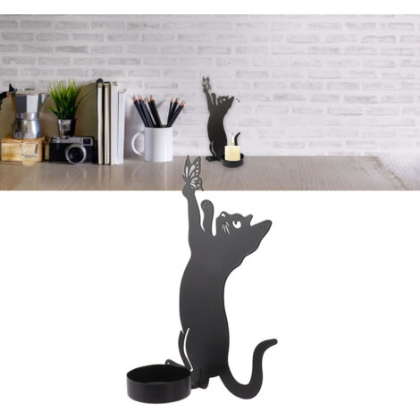 Bougeoir en Fer Décoratif Style Chat Chasseur de Papillon pour Tables, Fêtes et Décoration d'Intérieur