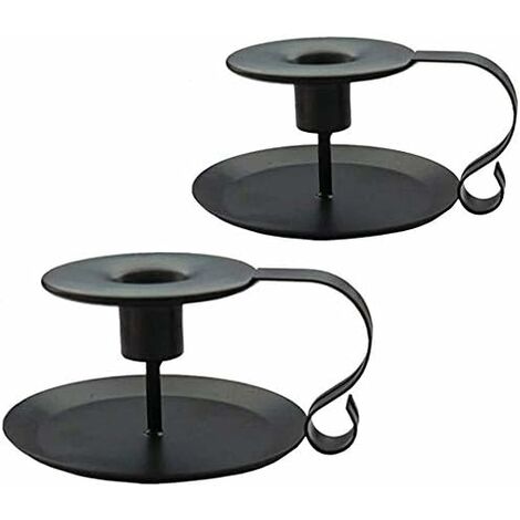 Bougeoir en Fer Noir, Chandelier avec Poignée Cadeaux pour fête, Mariage, Fête, Saint Valentin (Noir, 2)