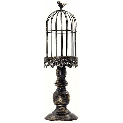 Bougeoir en forme de cage à oiseaux, en métal sculpté vintage avec dessus de cage à oiseaux, décoration en fer pour table, mariage, maison