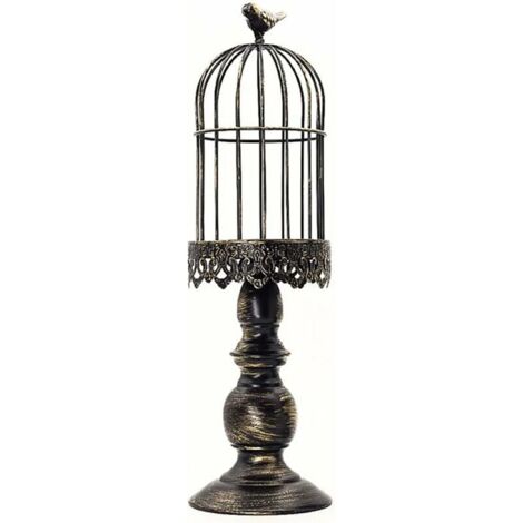 Bougeoir en forme de cage à oiseaux, en métal sculpté vintage avec dessus de cage à oiseaux, décoration en fer pour table, mariage, maison