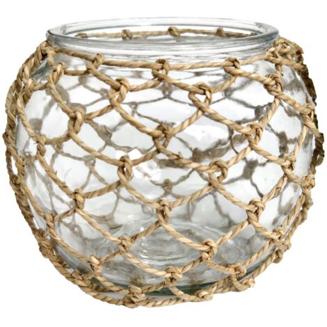 Bougeoir en palmier et jonc de mer - Décoration naturelle pour l'intérieur et l'extérieur